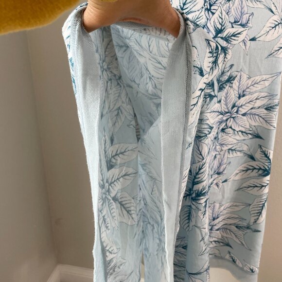 NEW For Cynthia Womens XL Tropical Linen Blend Poncho Tunic Top Blue White - Picture 4 of 8